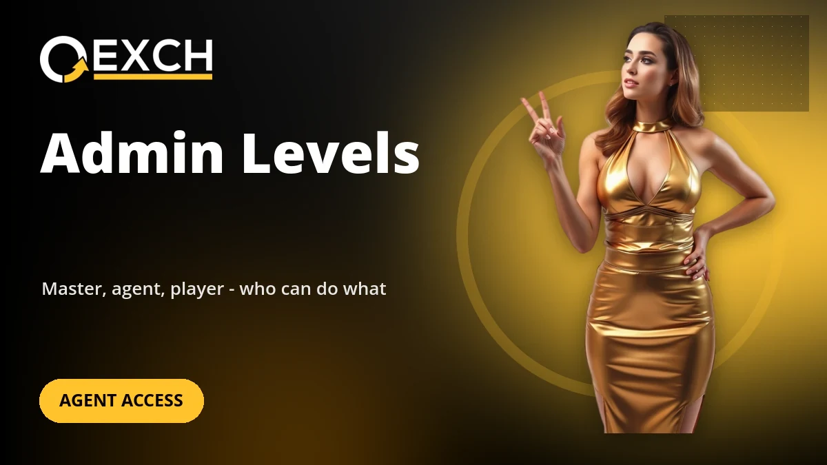 Woman gesturing beside the OExch9 admin levels headline with an agent access label